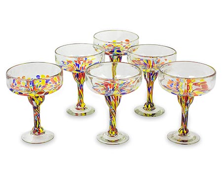 9. NOVICA 251970 Confetti Festival Blown Margarita Glasses