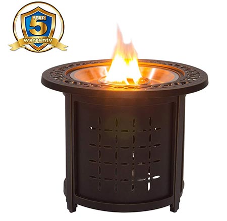 7. Stanbroil 30” Round Cast Aluminum Outdoor Propane Gas Fire Pit Table with Round Burner Ring, Bronze