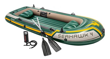 5. Intex Seahawk 4, 4-Person Inflatable Boat Set with Aluminum Oars and High Output Air Pump (Latest Model)