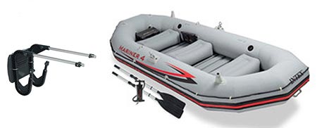 4. Intex Mariner 4 Inflatable Raft River/Lake Dinghy Boat Set & Motor Mount Kit