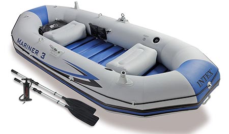 6. Intex Mariner 3, 3-Person Inflatable Boat Set with Aluminum Oars and High Output Air Pump (Latest Model)