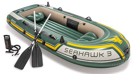 7. Intex Seahawk 3, 3-Person Inflatable Boat with Aluminum Oars and High Output Air Pump (Latest Model)