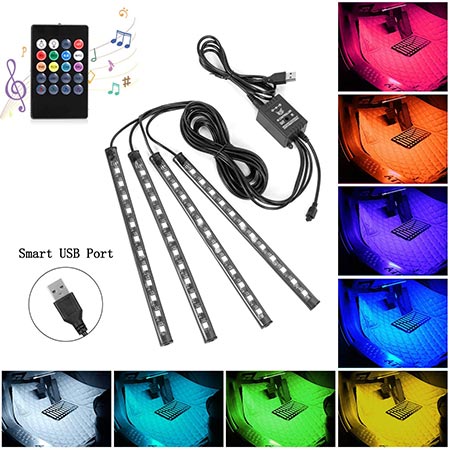 2-SUNNEST Car LED Multi-Color USB Strip Light