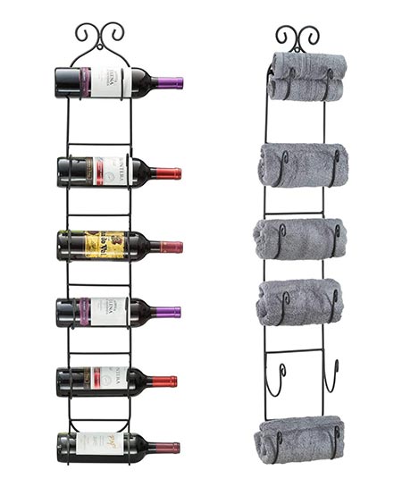 2. Sorbus Wall Mount Wine/ Towel Rack (Holds 6 Bottles)