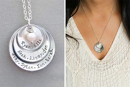 2-Personalized Grandmother Necklace with Cupped Discs