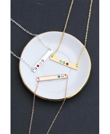 3-Birthstone Crystal Color Bar Necklace