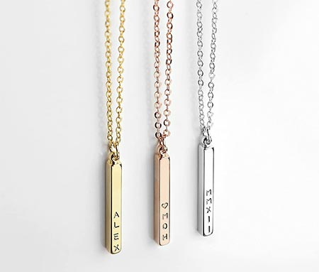 7-Custom Necklace with 4 Side Engraved Name Bar