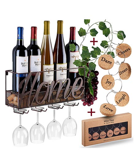 1. Wall Mounted Wine Racks- Bottle & Glass Holder- Cork Storage Store Red, White Champagne- Comes with 6 Cork Wine charms- Home & Kitchen Décor- Storage Rack