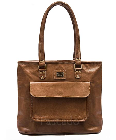 4-PASCADO Genuine Brown Tan with Zipper Leather Tote