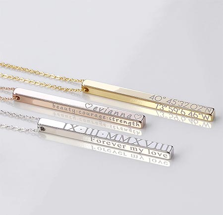 5-Personalized Vertical 3D Bar Necklaces for Women