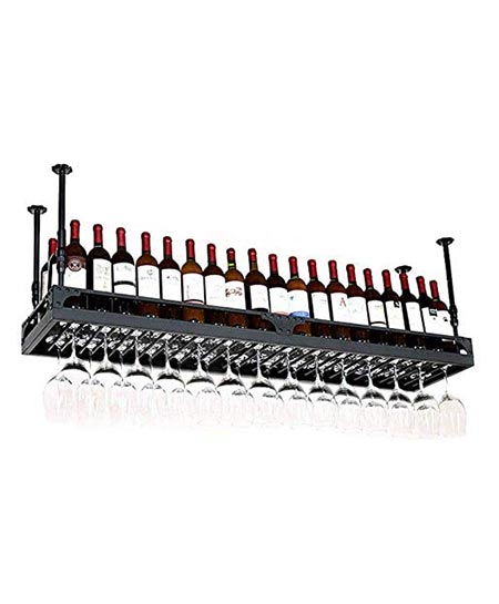 6. Wine Lovers/ Hanging Wine Holder from Ceiling/ Wall Wine Rack for Wine Bottles/ Wall Mounted Wine Bottle Rack/ Floating Wine Shelf and Glass Rack Set Wall Mounted for Kitchen, Dining Room, Bar, Wine Cel