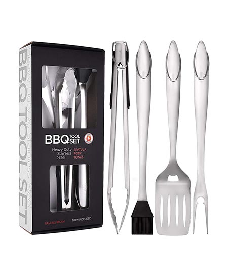 6. Alpha Grillers Heavy Duty BBQ Grilling Tools Set. Thick Stainless Steel Spatula, Fork, Basting Brush & Tongs. 18 Inch Utensils Turner Accessories