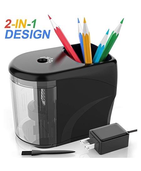 9. {Upgrade} Electric Pencil Sharpener Heavy Duty Helical Blade Colored Pencil Sharpener with Adapter/ Battery Operated for No. 2/ (6-8mm) Pencil with Auto Stop & Cleaning Brush in School/ Classroom/ Office