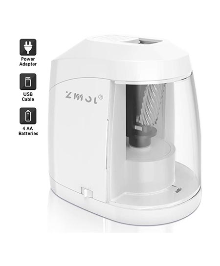 10. Electric Pencil Sharpener, Durable Helical Blade to Fast Sharpen, Auto Stop for No.2/ Colored Pencils (6-8mm), USB/ Battery Operated in School Classroom/ Office/ Home (White)