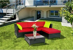 MCombo 5PC Deluxe Aluminum Frame Outdoor Garden Patio Rattan Wicker Furniture Sectional Sofa Set Cushioned Seats