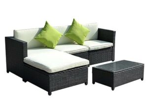 Goplus Outdoor Patio 5PC Furniture Sectional PE Wicker Rattan Sofa Set Deck Couch Black